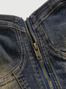 ROMWE Grunge Punk Vintage Sexy Distressed Cropped Denim Bustier Top - Blue - View 3