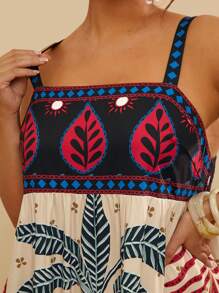 Travachic Plus Size Women Boho Summer Beach Tropical Plant Print Cami Dress,Beach Dress Sundress,Holiday Outfits