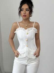 Elenzga 褶饰吊带背心优雅不对称背心，简约时尚，适合日常休闲穿着