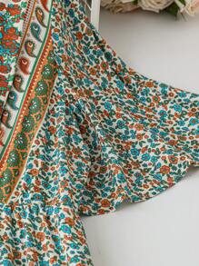 SHEIN Clasi 大码波西米亚风 V 领休闲波西米亚风格短袖长裙，适合夏季