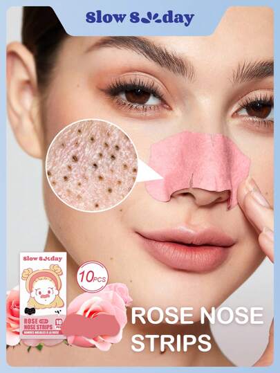 Tiras para eliminar puntos negros y limpiar los poros de SlowSunday con rosa, tiras nasales de limpieza profunda para eliminar los puntos negros y desbloquear los poros, control del aceite, 10 piezas, para el Día de San Valentín, regalo de San Valentín, regalo del Día de San Valentín, para el Ramadán, reuniones y regalos del Festival del Ramadán, ideal para fiestas