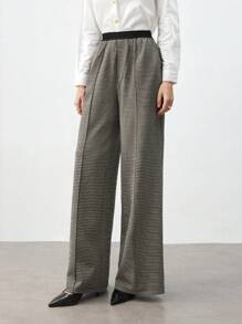 BizChic 女式千鸟格图案直筒裤，女士春夏办公服装 - 灰色 - 查看 8