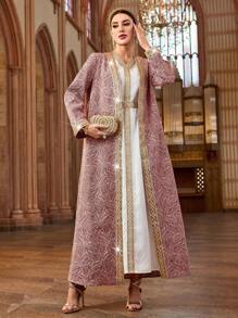 Al Najma Women Arab Robe Dress Set With Contrasting Woven Tape Long Sleeve,Modest - Multicolor - View 6