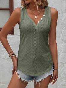 SHEIN LUNE Vakantie Casual Effen Kant Geborduurde Mouwloze Top