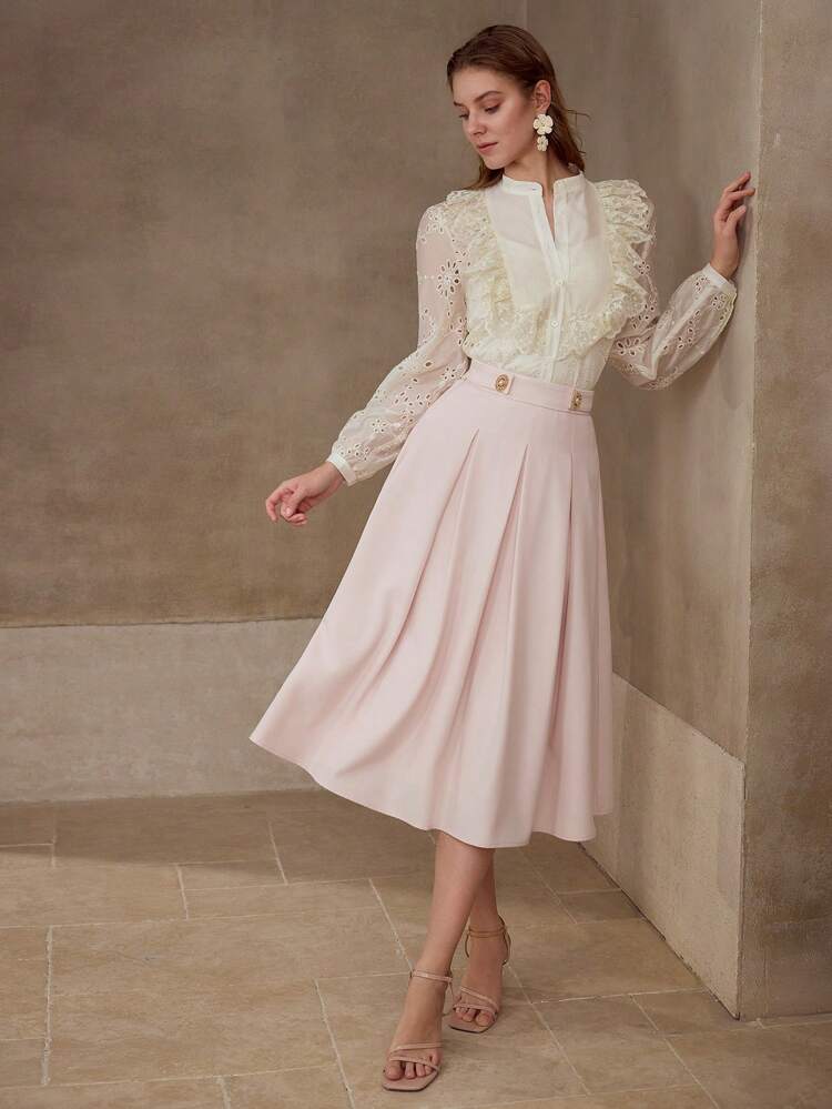 CONTRAST LACE RUFFLE TRIM BLOUSE