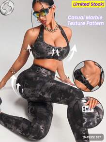 Innovista 女士运动服箔印花两件套运动套装，仿皮革抽象大理石花纹印花，扎染纹理印花，金属光泽文胸和紧身裤，高弹力速干健身服，弧形下摆背心和液体健身裤，收腹塑身衣，背心。前卫独特的时尚奢华运动服，音乐节、派对、舞蹈、电动、瑜伽、普拉提、跑步、有氧运动、力量、户外、徒步旅行、露营、越野、排球、外出、舞蹈、运动休闲、奢华、内衣、内衣、秋季、情人节、内衣套装、入门运动服 - 黑色 - 查看 3