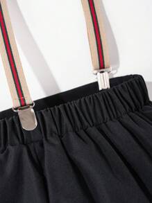 SHEIN 青少年男孩绅士装 2 件套：纯色衬衫和纯色裤子，配有领结和吊带，时尚适合生日派对、晚会、婚礼、洗礼、一岁生日 - 黑色 - 查看 6