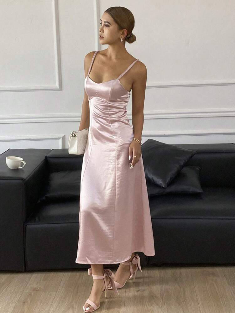Bodycon Party Camisole Dress, Satin Solid Color Cocktail Dress For Women Y2k Prom Dress Elegant,Formal Women Dresses Cruise Outfit For Women