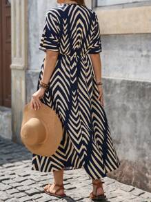 SHEIN VCAY Plus Size Women's Simple Daily Short Sleeve Dress, Holiday Dress, Boho Dresses For Women, Summer Maxi Dress Women, Country Outfits Women, Rave Outfits Festival - Navy Blue - View 2