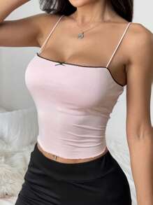 SHEIN EZwear 女士撞色修身短款吊带背心 - 粉色 - 查看 3