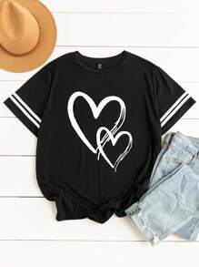 Plus Size Round Neck Short Sleeve T-Shirt With Letter Print, Graphic Tee, Women Summer Top