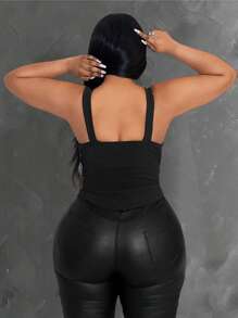 Maweii Women Plus Size Elegant Solid Color Glittery Rhinestone Decor Fashionable Camisole Top, Versatile For Party And Gathering, Spring/Summer - Black - View 4