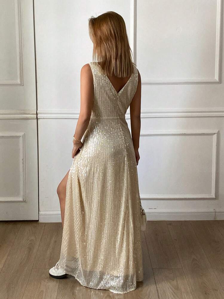 Casual Vacation Sequin Long Dress, Sleeveless Waisted Women Long Dress For Summer Prom Dress Party Women Homecoming Dresses Luxury New Year Eve Dress Carnival Sparkly Dress Maxi Dress