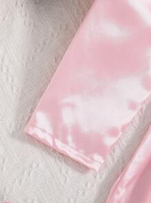 女孩粉色缎面印花后背长袖长腰系带睡袍 - 粉色 - 查看 6