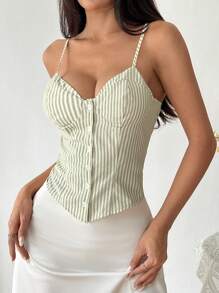 Flirla Damski top w paski z odkrytym przodem, Cami, wiosna/lato