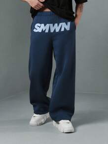 SUMWON Smwin Designer Streetwear Extreme Skater Fit Sweatpants Athletic Track Pants Urban Fashion Casual Joggers Winter Lounge Wear Elastic Waist Comfort Athleisure Pants - Blue - View 1