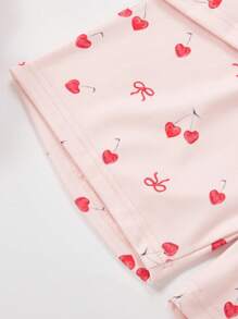 2 件装少女可爱樱桃印花短袖上衣和短裤睡衣套装