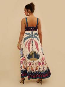 Travachic Plus Size Women Boho Summer Beach Tropical Plant Print Cami Dress,Beach Dress Sundress,Holiday Outfits