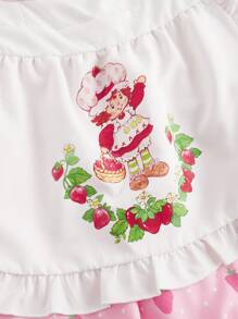 Strawberry Shortcake | ROMWE 大码可爱草莓印花荷叶边下摆连衣裙 - 粉色 - 查看 3