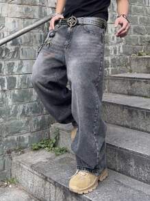 Men's Loose Casual Jeans With Pockets, Everyday Wear - Grey - View 5