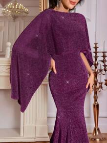 Modelyn Spring  Valentines Clothes Women's Elegant Party Glitter Cape Mermaid Dress - Rusty Rose - View 7