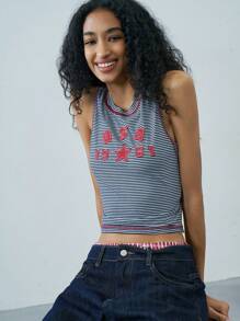 Easelle Black & White Striped Knit Sleeveless Fitted Tank Top - Multicolor - View 4