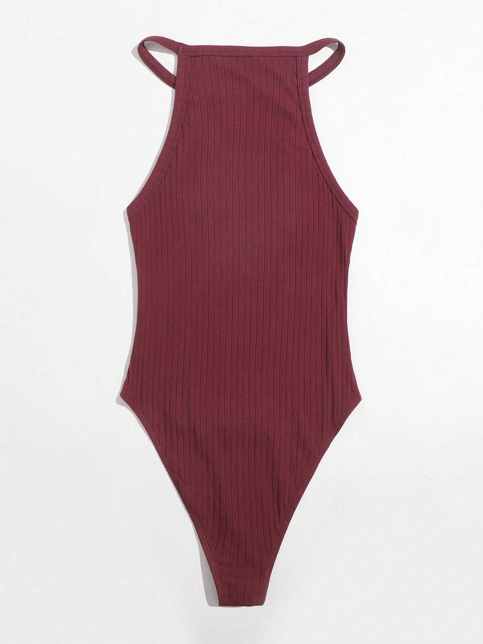 Women's Solid Color Rib-Knit Halter Bodysuit