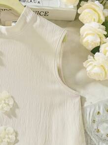 Tween Girl  Spring/Summer Loose Sleeveless Dress With 3D Floral Decor,Holiday Summer Travel - Apricot - View 4