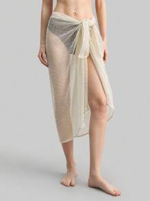 Ontre Vestido de playa de estilo vintage de uso múltiple, traje de baño de mujer con textura calada, falda envolvente transparente blanca, material especial para vacaciones en la playa, estilo bohemio