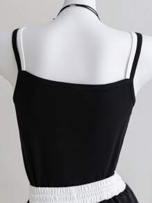 Wildeya Teenager Mädchen Set aus ärmelloser Kontrast Schwarz & Weiß Bluse und hochgeschnittener Weite Strick Hose, lässiger Basic für Sport