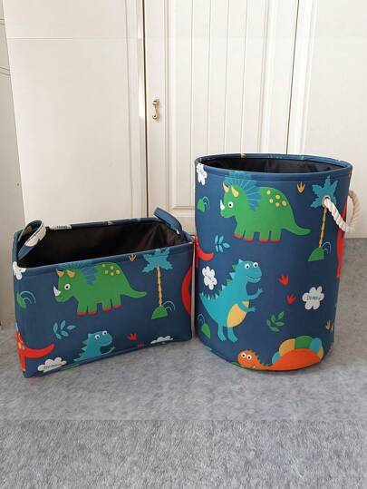 1 pieza Cesta de lavandería plegable de tela con diseño de dinosaurio lindo y de dibujos animados, caja de almacenamiento de juguetes de gran capacidad, cesta de almacenamiento para ropa, juguetes, varios usos, decoración de habitación infantil, decoración del hogar