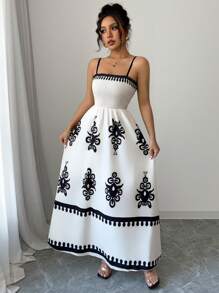 Elenzga Rochie imprimată fără mâneci pentru femei - Caisă - Vizualizare 3