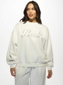 MISSGUIDED MISSGUIDED PLUS Pull luxueux de la collection de mariage avec diamants pour la mariée. Pull oversize pour la fête de mariage avec des cristaux de haute qualité. Cadeau parfait pour la saison des mariages