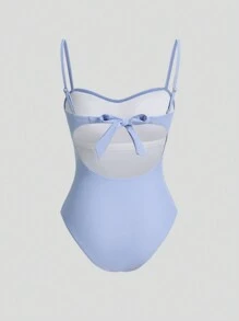 Sweetra Traje de baño de una pieza azul, lindo y coqueto, con falda de cubrición para vacaciones y playa de verano para mujeres