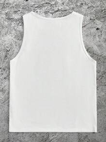 Manfinity VCAY 男式休闲宽松圆领印花背心 - 白色 - 查看 2