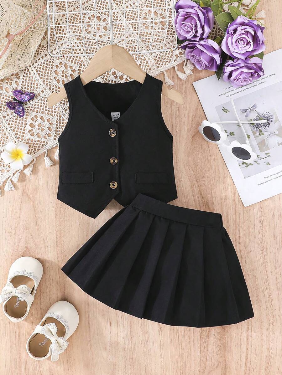 2 piezas Conjunto de blusa sin mangas y falda para niñas bebés, de verano