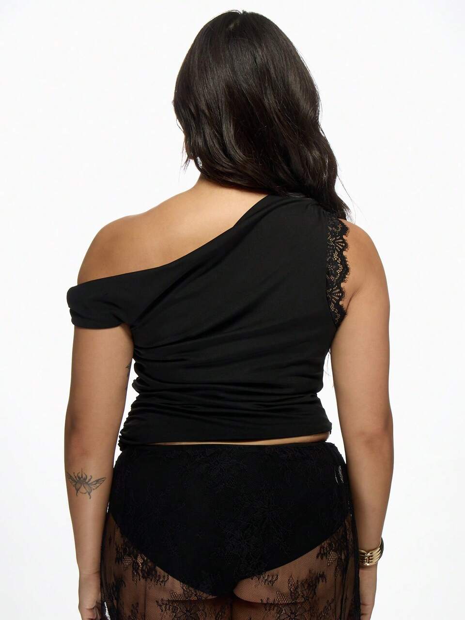 MISSGUIDED Asymmetric One Shoulder Crop Top With Lace Detail Elegant Evening Party Club Wear Slim Fit Fashion Design Plus Size
