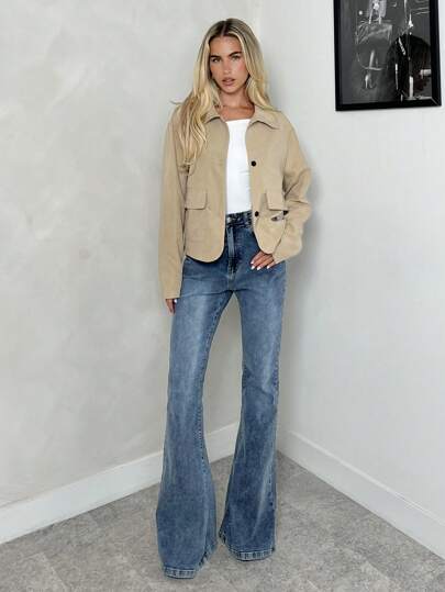 Firerie 新款早春休闲百搭优雅日常通勤柔软绒面革拼布纽扣口袋翻领落肩宽松轻薄夹克外套秋冬