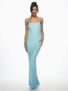 MISSGUIDED Elegant Double Layer Lace Bodycon Maxi Dress With Scalloped Trim Perfect , Evening Parties Proms Occasions Formal Events Summer Wedding Guest Dress - Blue - View 1