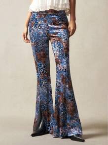 Bohemela Boho Knitted Leopard Print Flared Pants - Blue - View 2