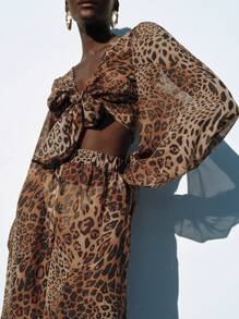 Lumivelle Damen Leopardenmuster lässiges einfaches Lässig Cover-Up Top und Hose für den Urlaub, für den Sommerurlaub am Strand