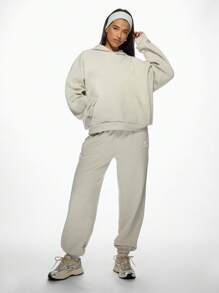 MISSGUIDED Msgd Studio 超大套头连帽衫运动家居服街头休闲优质运动衫，带袋鼠口袋，秋冬必备舒适运动休闲 - 淺灰色 - 查看 5