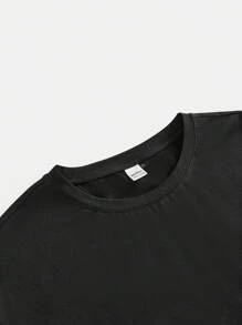 HARRY POTTER X SHEIN Plus Size  Casual Geometric And Slogan Print Drop Shoulder Loose Long Sleeve Black T-Shirt Summer - Black - View 3