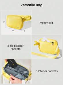 GLOWMODE 1L Zipper Everywhere Belt Bag Water Repellent Waist Crossbody Bags With Adjustable Strap - Mustard Yellow - View 4