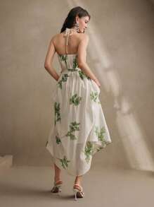 Anewsta 女士花卉提花印花 V 领收腰夏季连衣裙，优雅节日、海滩、春夏季度假装