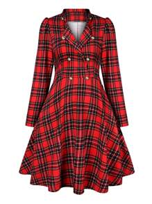 SHEIN LUNE Plus Size Plaid Print Double Breasted Elegant Long Sleeve Dress For New Year Clothes Fall Cloth For Women