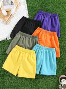 6pcs/Pack Young Boy Casual School Style Solid Color Woven Shorts, Multi-Color, Versatile For Travel, Holiday, Party, School, Suitable For Spring/Summer - Multicolor - View 3