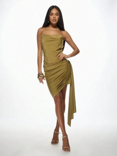 slim fit dress slacks Miss Circle Women Edie Gold Beaded Sequin Midi Pencil Dress main image 1