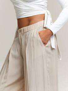 Athîral Women's Mocha Pleated Wide Leg Loose Casual Pants Commuting - Khaki - View 4