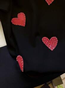 Manfinity Dauomo Men's Heart Print Round Neck Loose Casual Short Sleeve T-Shirt - Black - View 4